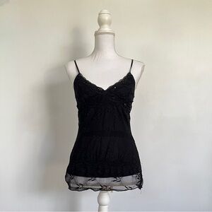 Vintage black beaded lace cami tank top.